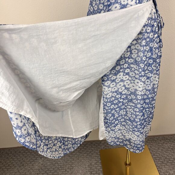 Urban Outfitters Dress Womens Medium Jessica Cap Sleeve Floral Wrap Midi Blue - Picture 6 of 16